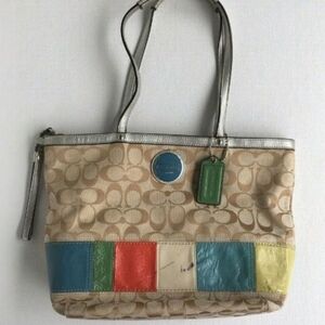 Vintage Coach Signature Multicolor Patchwork Tote.Used